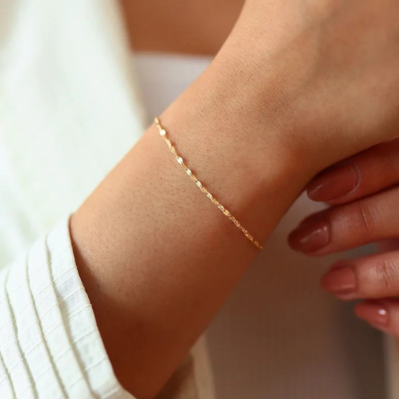 Fashion Waterproof Anti Tarnish Lip Chain and Bracelet 18k Real Gold Plated Stainless Steel Zircon Bracelet for Women Jewelry
