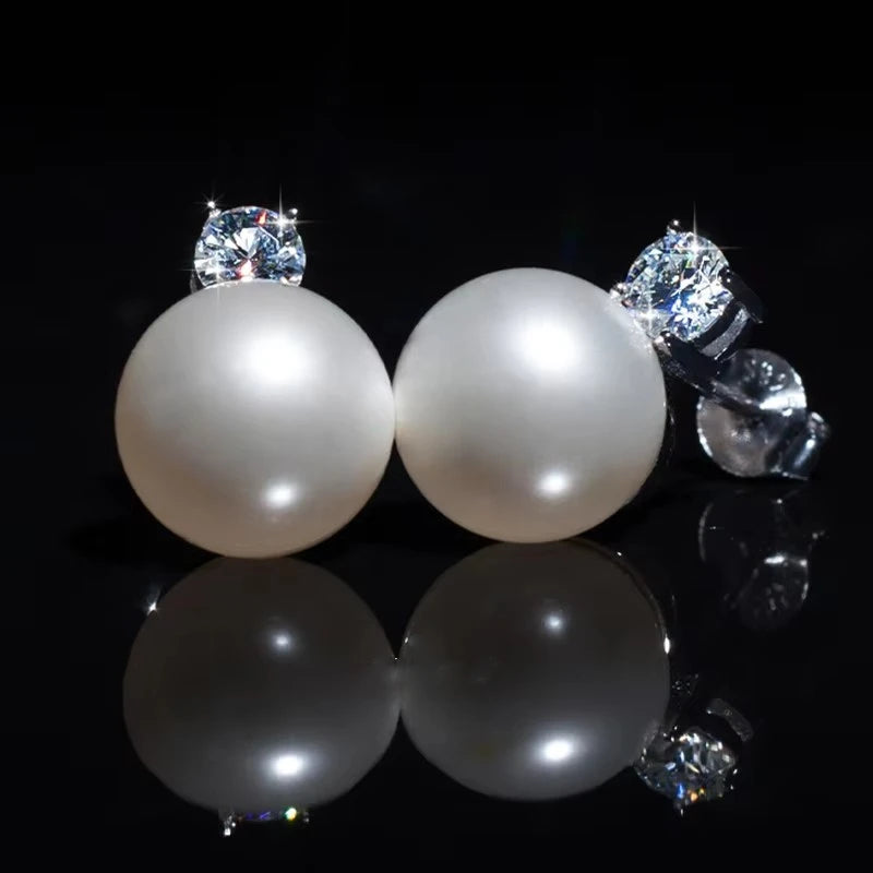 S925 Sterling Silver Pearl Moissanite Earrings Wedding Valentine's Day Gifts for Women
