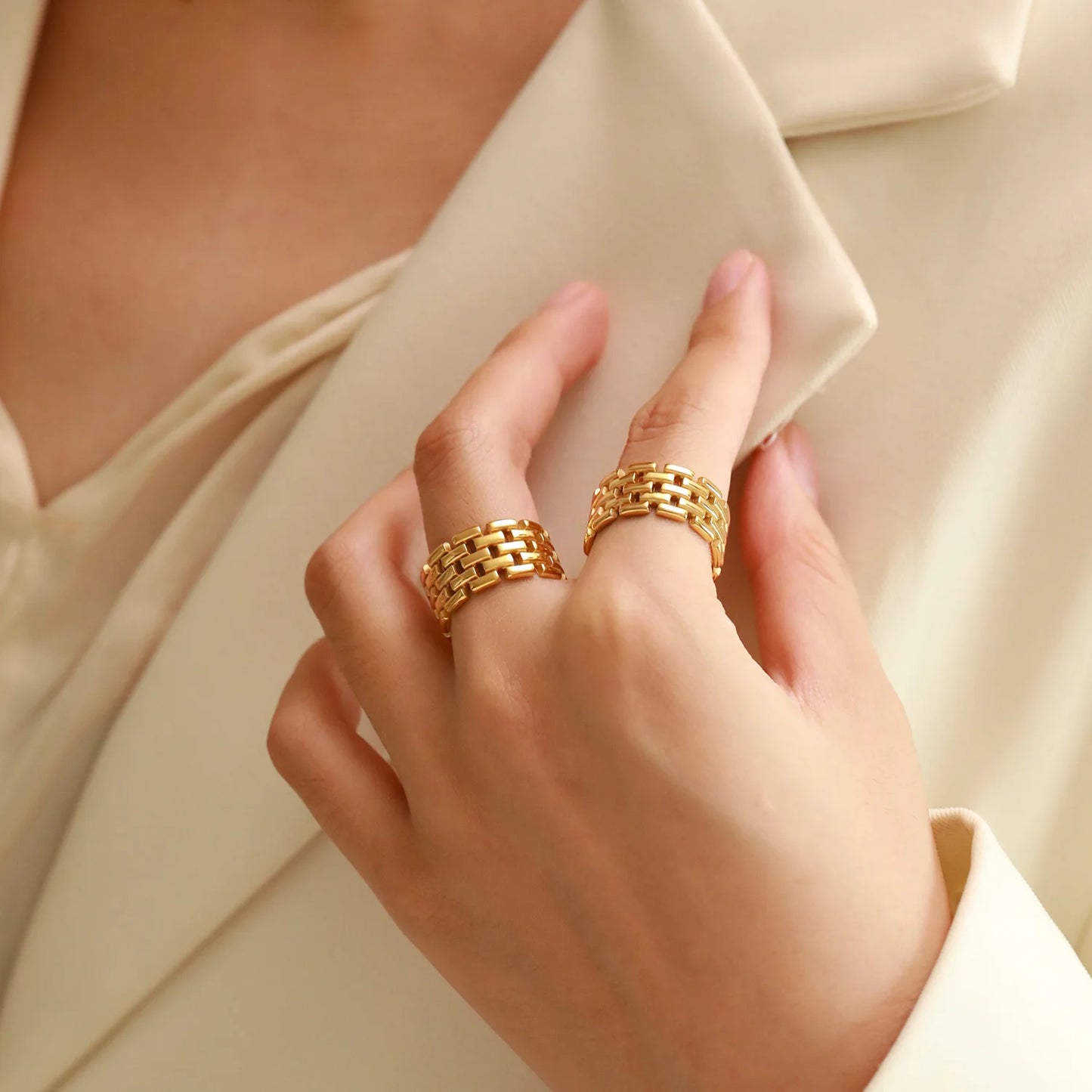 New Design 18K Gold Plated Stainless Steel  Watchband Open Ring  for Women Waterproof Hypoallergenic Jewelry Gift