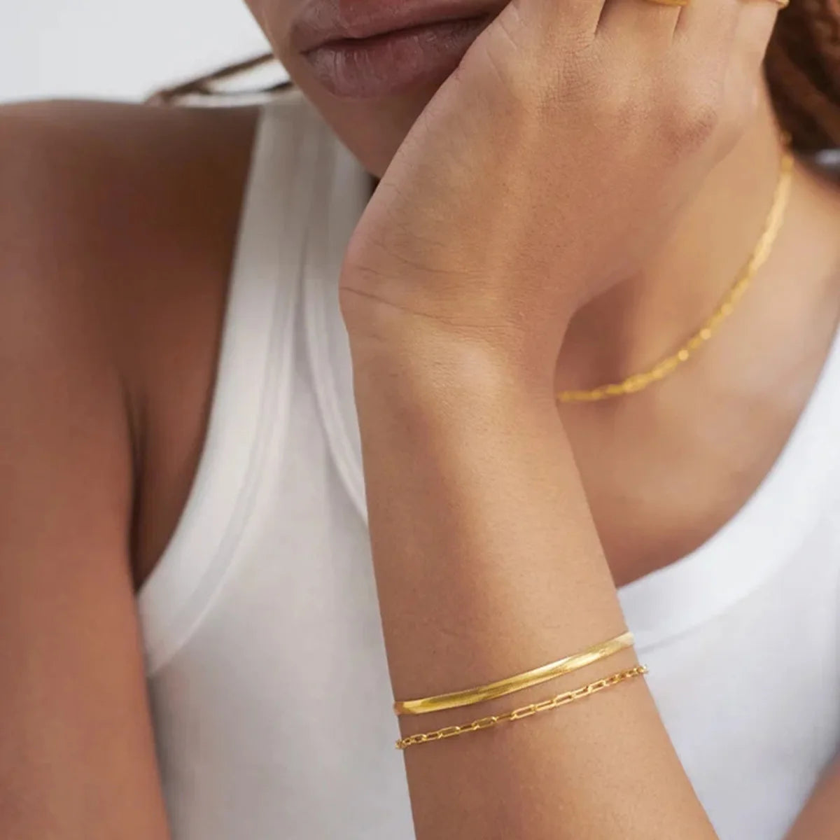 Fashion Jewelry 925 Sterling Silver Fashion Bracelets Chain Gold Plated Paper Clip Chain All-matching Silver Bracelets Women