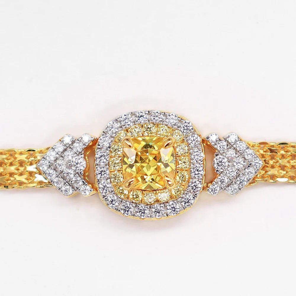 Simple Temperament Yellow Bracelet Light Yellow square Cushion Synthetic Zircon Bracelet