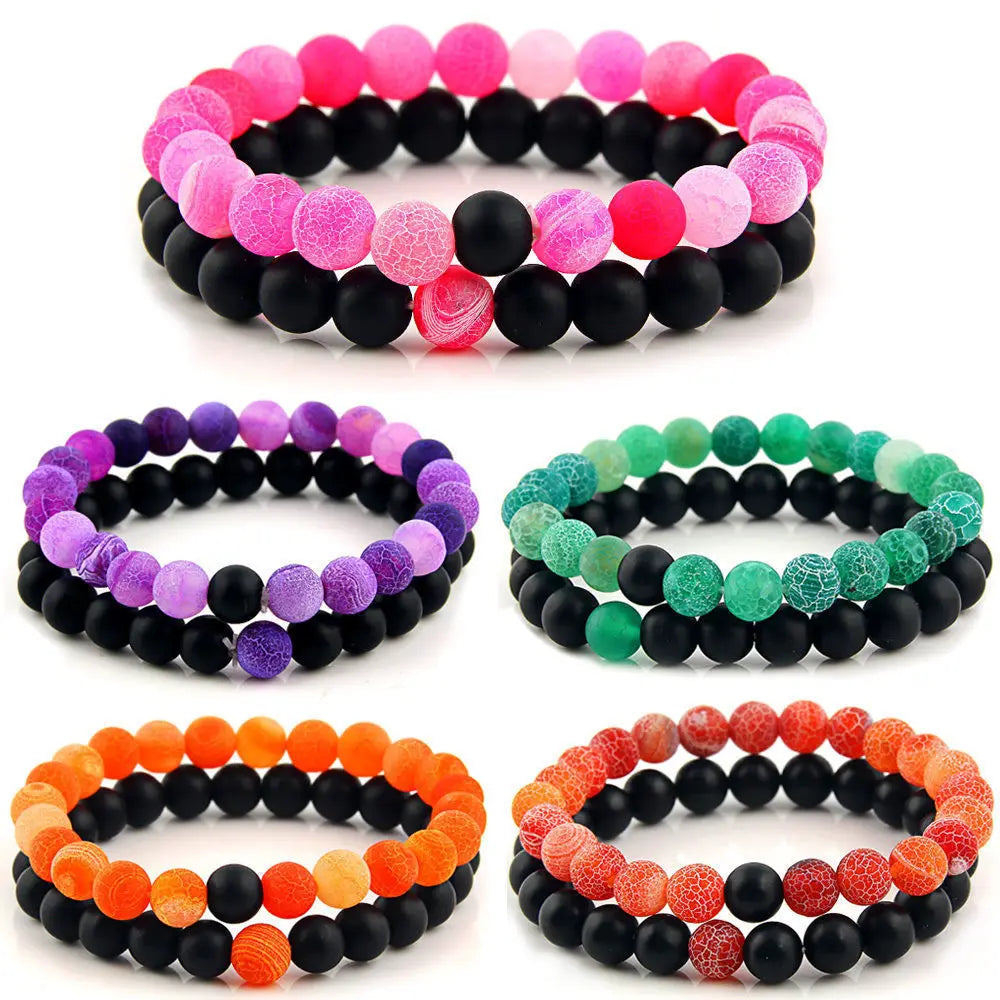 Hot Selling Seven-Color Weathered Agate Black Frosted Elegant Pearl Bracelets Bangles Fashion Jewelry Accessory Couples Gifts