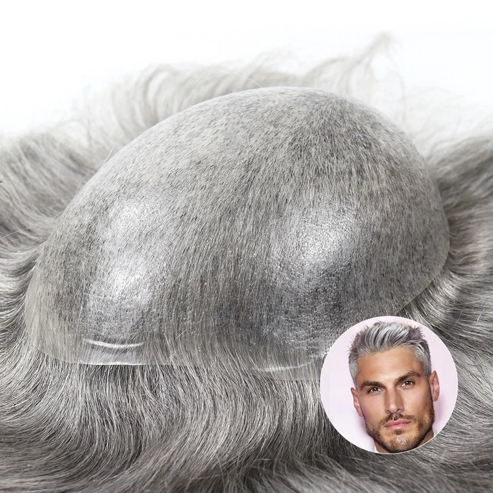 Hand-Injected 0.06mm Thin Skin Pu Toupee Knotless Hairline Realistic Scalp Looking 8-inch Long Hair Replacement System for Me