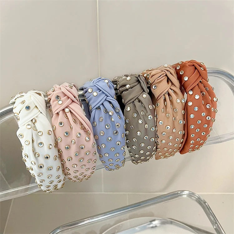 Wholesale Fashion Vintage Womens Full Diamond Headband Knotted Headband Shiny Hair Band for Girls Women Hair Accessories