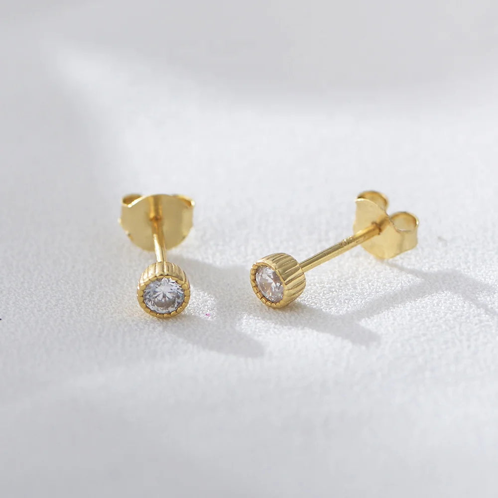 PEISHANG Ins 14k Gold Plated S925 Sterling Silver Minimalist Stud Earrings Cubic Zirconia Fine Jewelry bar Earrings for Women