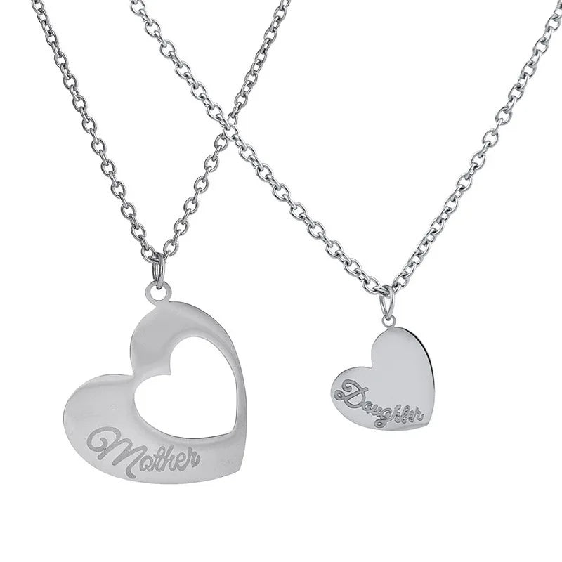 Engrave Daughter Mom Matching Heart Stainless Steel Vintage Style Pendant Fashion Jewelry Necklace Pendant As Mother's Day Gi