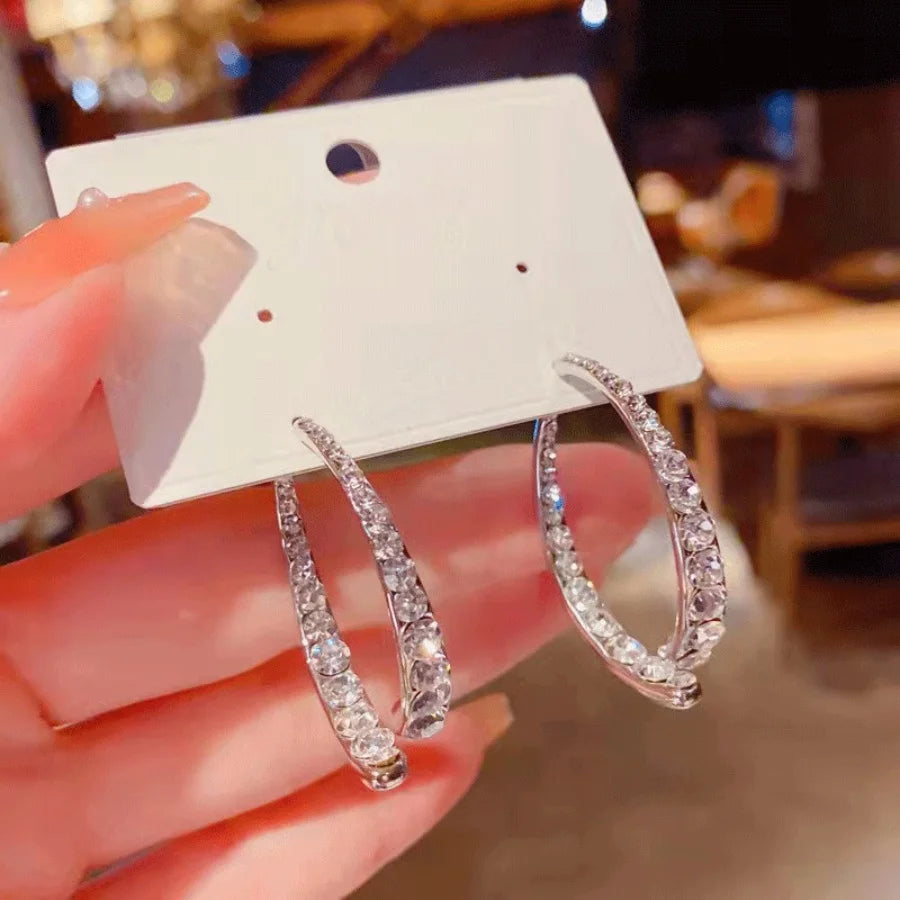 Women's Silver & Gold Cross Hoop Earrings with Clear Crystal Rhinestone Round Alloy Jewelry Featuring Zircon Stones