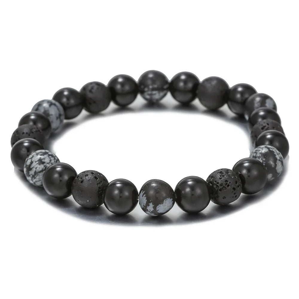 Hot Selling Retro 10/8mm Elastic Bead Bracelet Handmade Natural Volcanic Diamond Snowflake Beads Men Wedding Gift