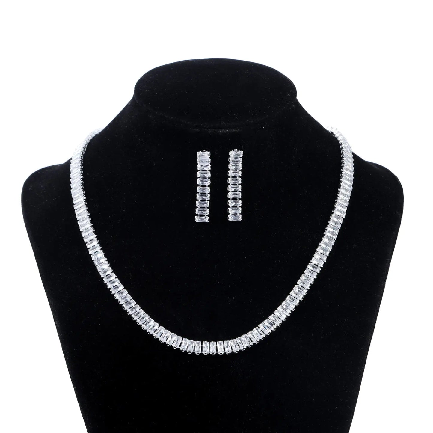 Women Necklace Earrings Silver Fine Jewelry Set Rhinestone Bridal Jewelry for Party