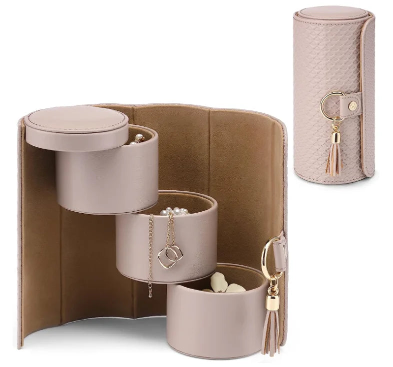 Three Layers Travel Jewelry Organizer PU Leather Necklace Earring Rings Jewelry Display Case for Women Girls