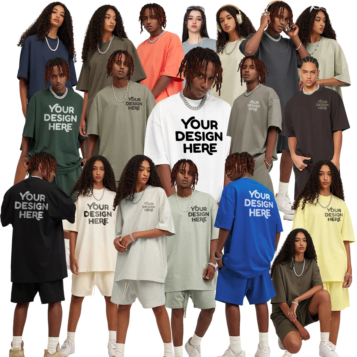305G Oversized Tracksuit Sets Mens Heavy Weight Drop Shoulder 100% Cotton  Mens T Shirt and Shorts Plus Size Sets