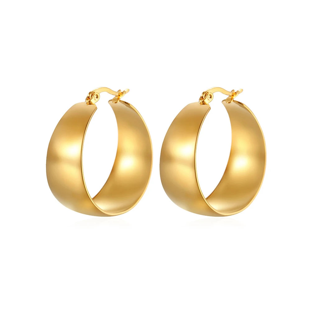 BASQUESUN Stainless Steel Large 18K Gold Plated  Hypoallergenic Chunky Open Hoops Fashion Jewelry Hoop Earrings for Women
