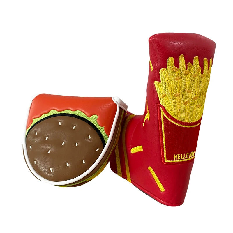 Golf Putter Cover Magnetic Closure Hamburg French Fries Pattern PU Leather Durable Golf Club Cover Blade Putter Cover Protect
