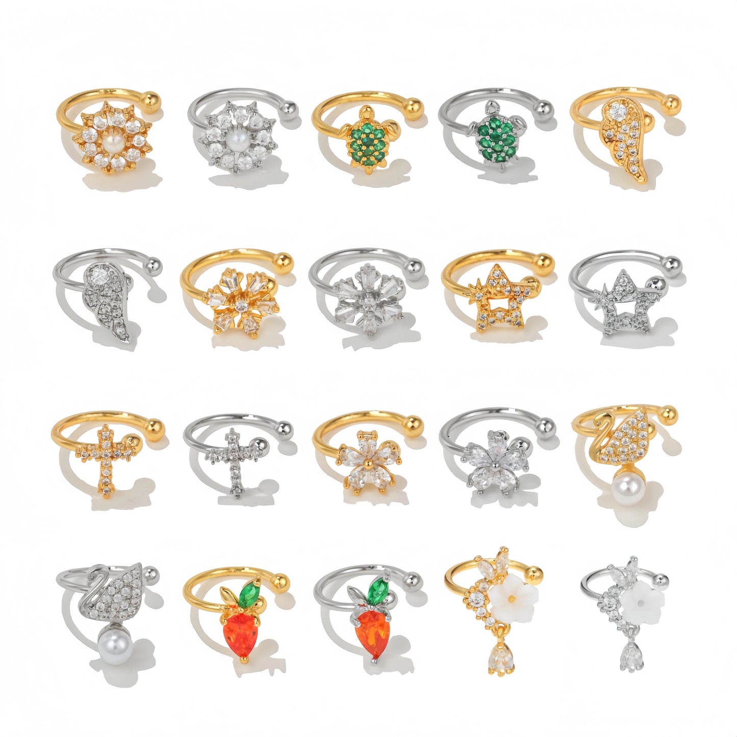 ZUOLA 18K Gold Plated Clip-On Earrings Customizable Trendy Designs-Heart Animal Star Shaped with Zircon Stones for Daily Wear