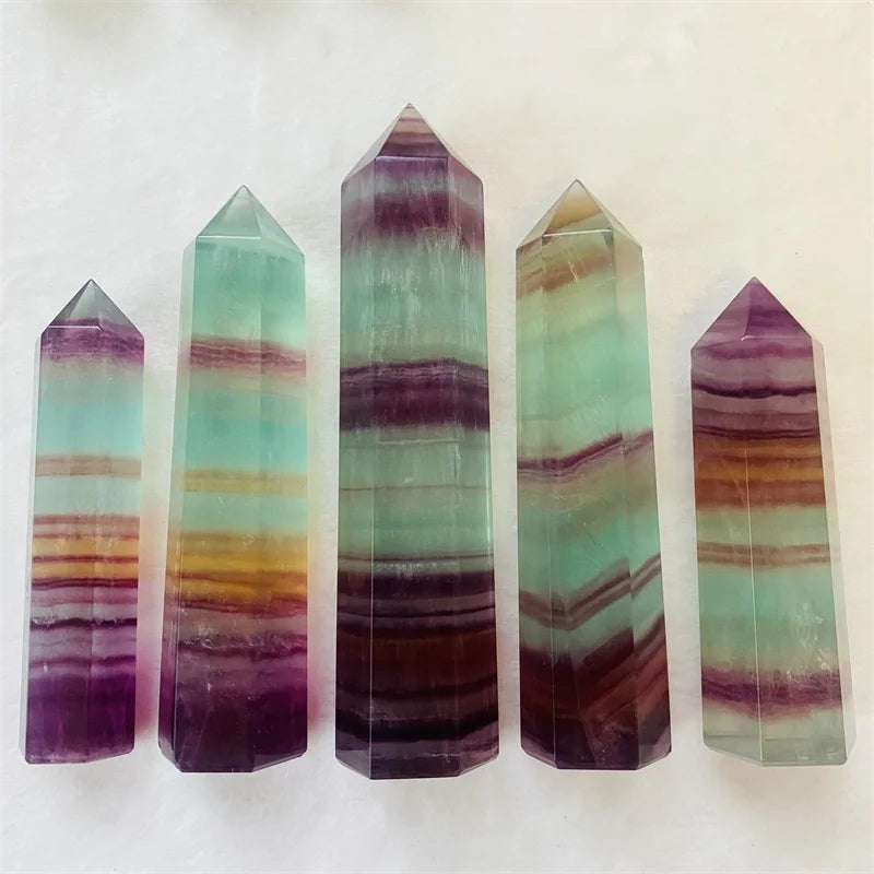 Wholesale Natural Healing Crystal Gemstone Polished Stone Rainbow Fluorite Wand Point Decoration