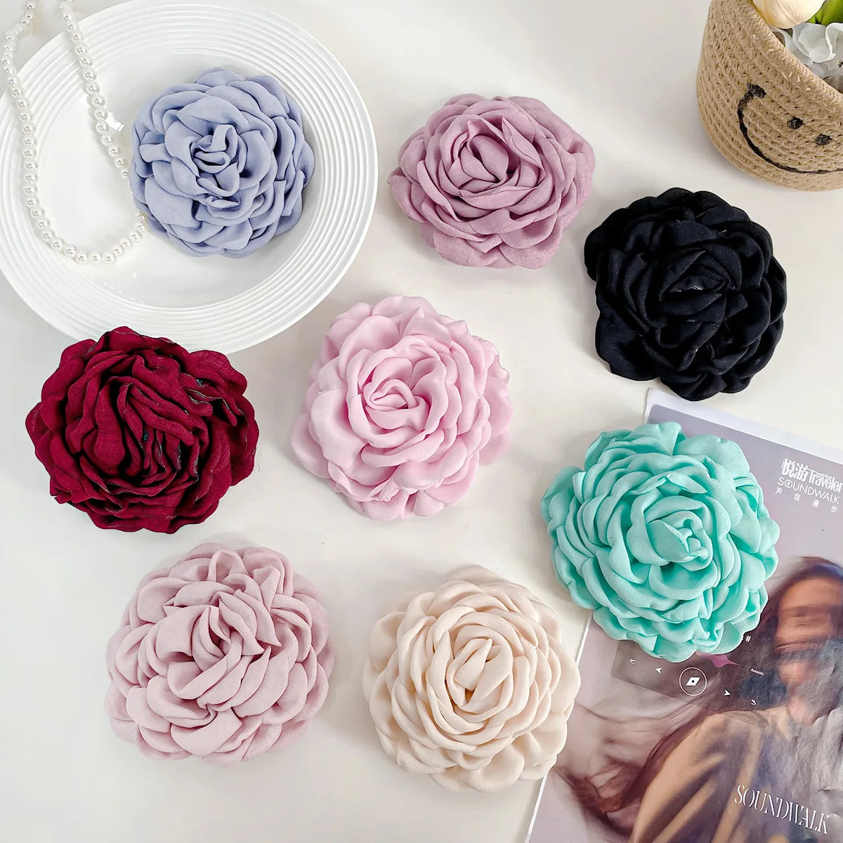 3D Burnt Edge Rose Hair Clip Handmade Fabric Flower Duck Hair Pin Side Clip Back Spoon Broken Hair Clip