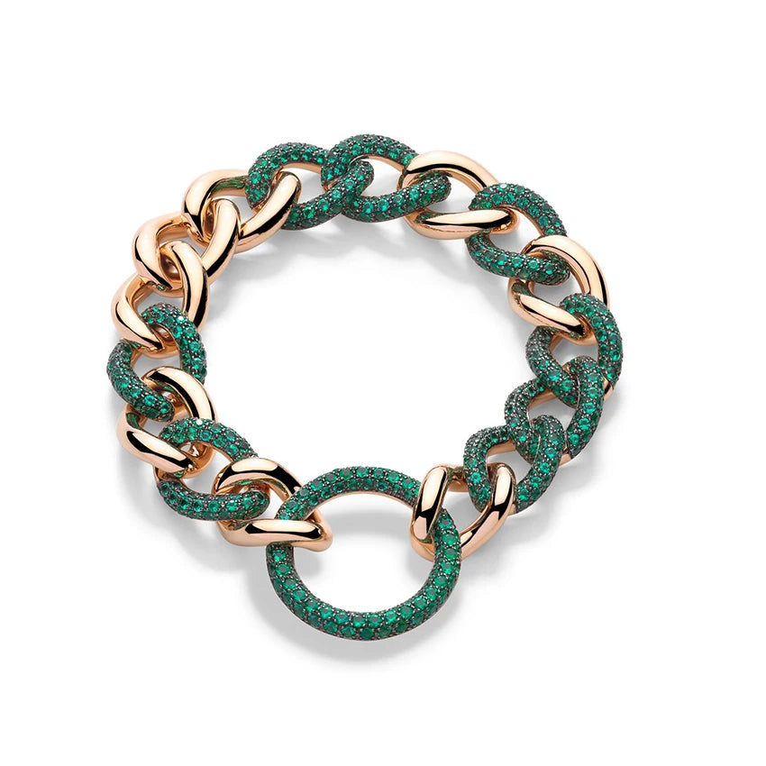 Gold Plated Hip Hop Jewellery CZ Green Diamond Luxury Bracelets  Miami Cuban Link Chain Bracelet for Men and Women