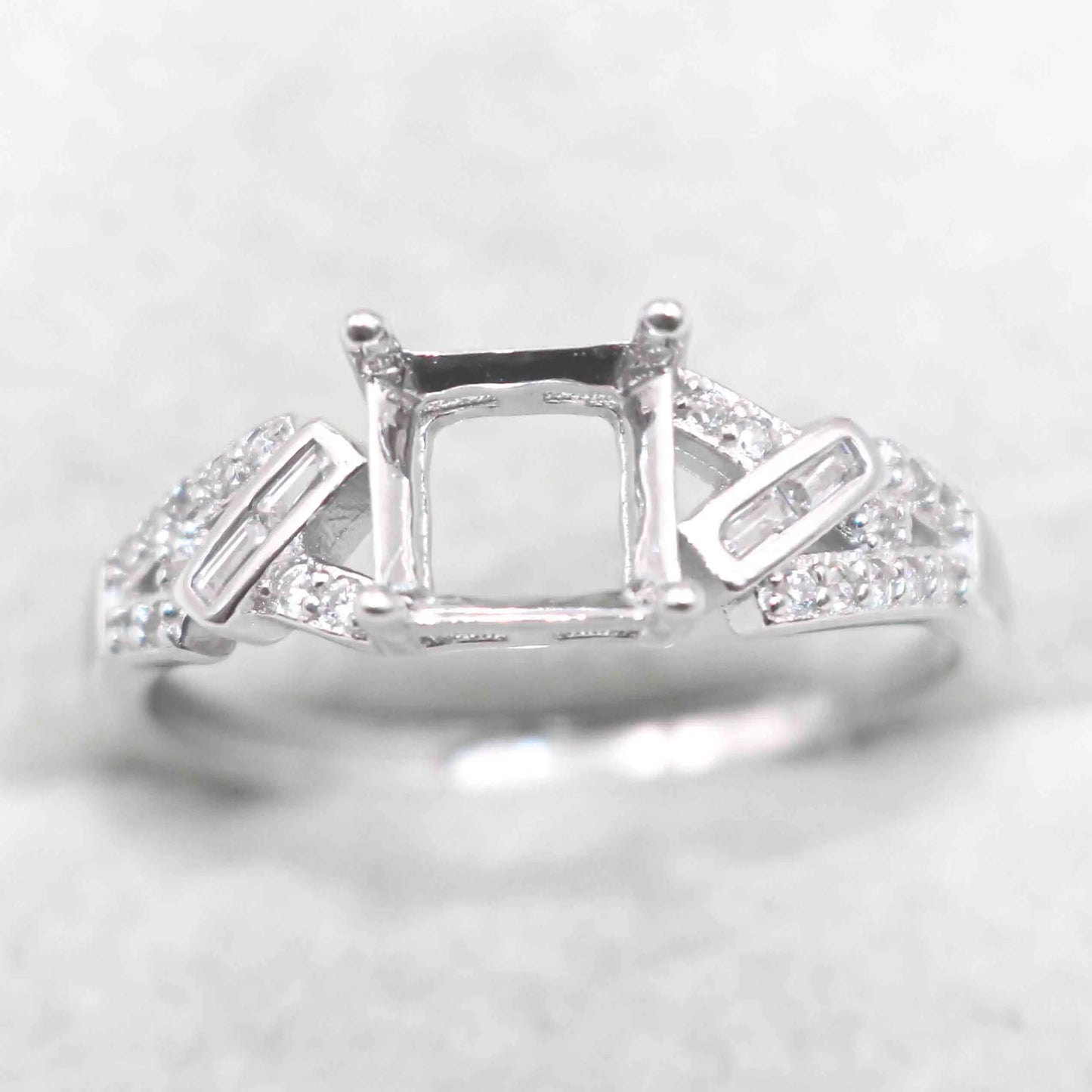 Sterling Silver 6*6mm Semi Mount Ring Square Shape Empty Frame Blank Claws Setting S925 Base Without Center Stone for Inlay D