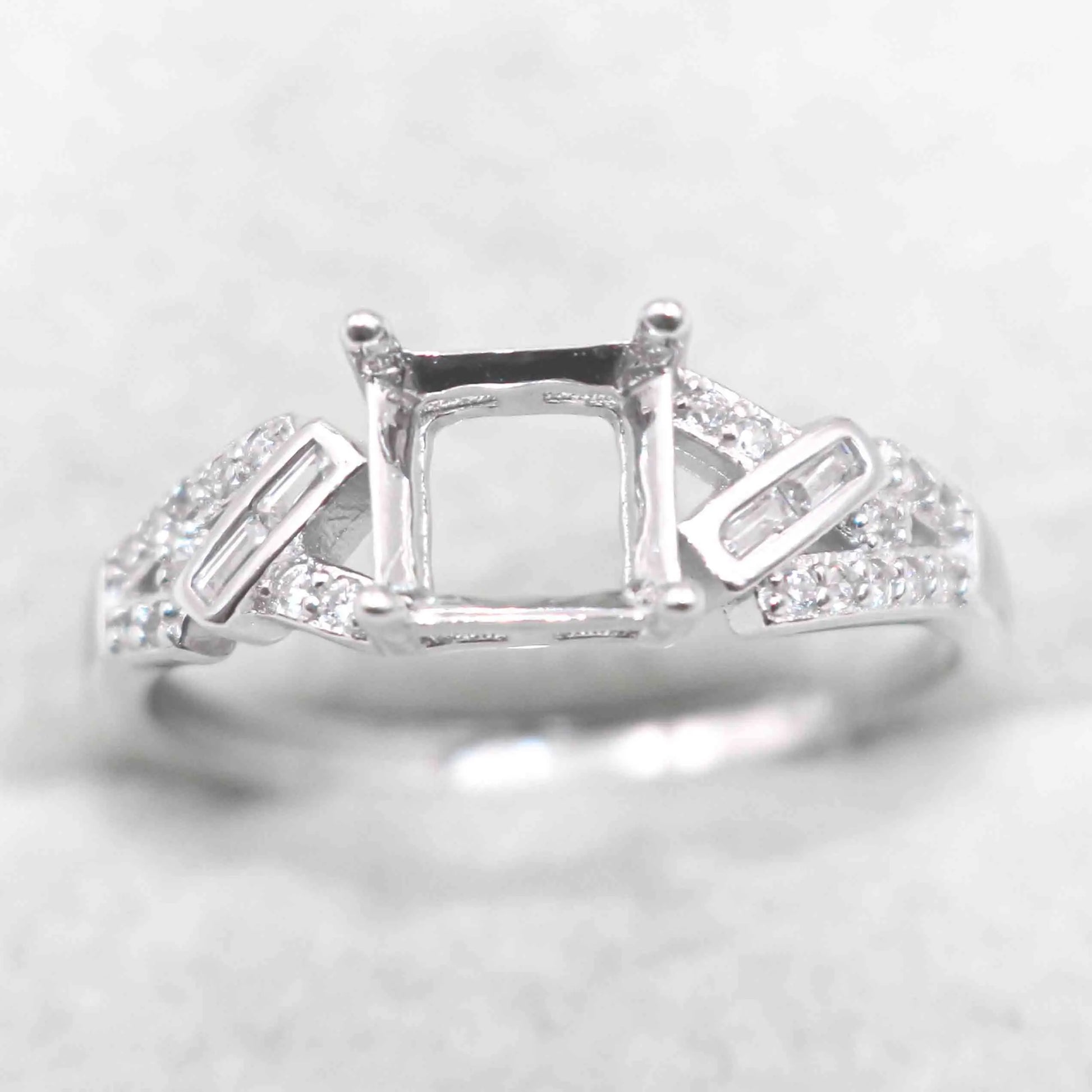 Sterling Silver 6*6mm Semi Mount Ring Square Shape Empty Frame Blank Claws Setting S925 Base Without Center Stone for Inlay D
