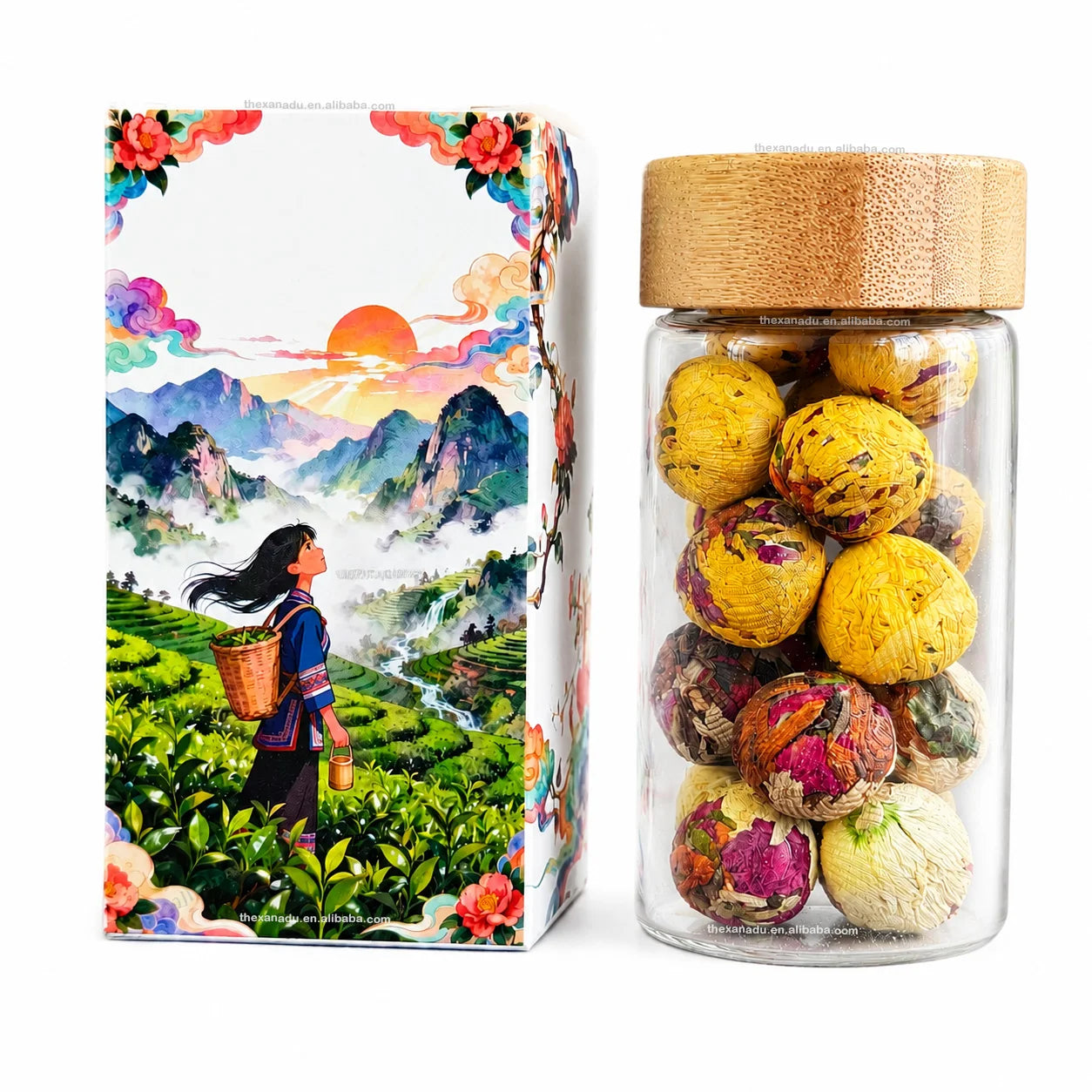 Mini Flowering Tea Balls Handmade Dried Mixed Flowers Artisan Gift Blooming Glass Bottle Gift Pack Wholesale 16 PCs