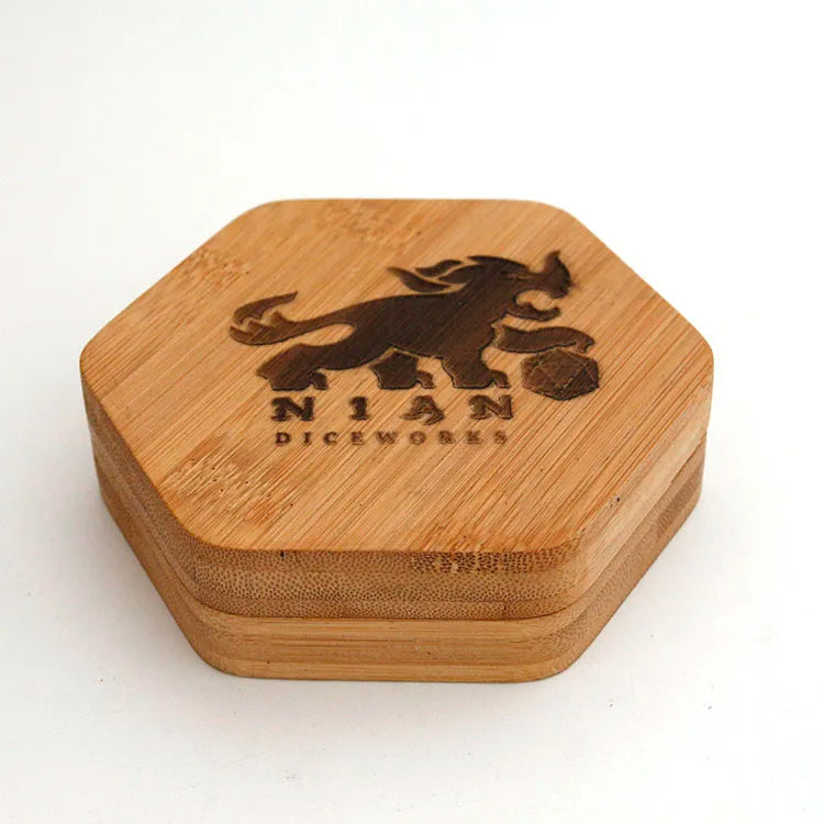 Custom LOGO Polyhedral Bamboo Dice Box for Dungeons and Dragons Storage Case