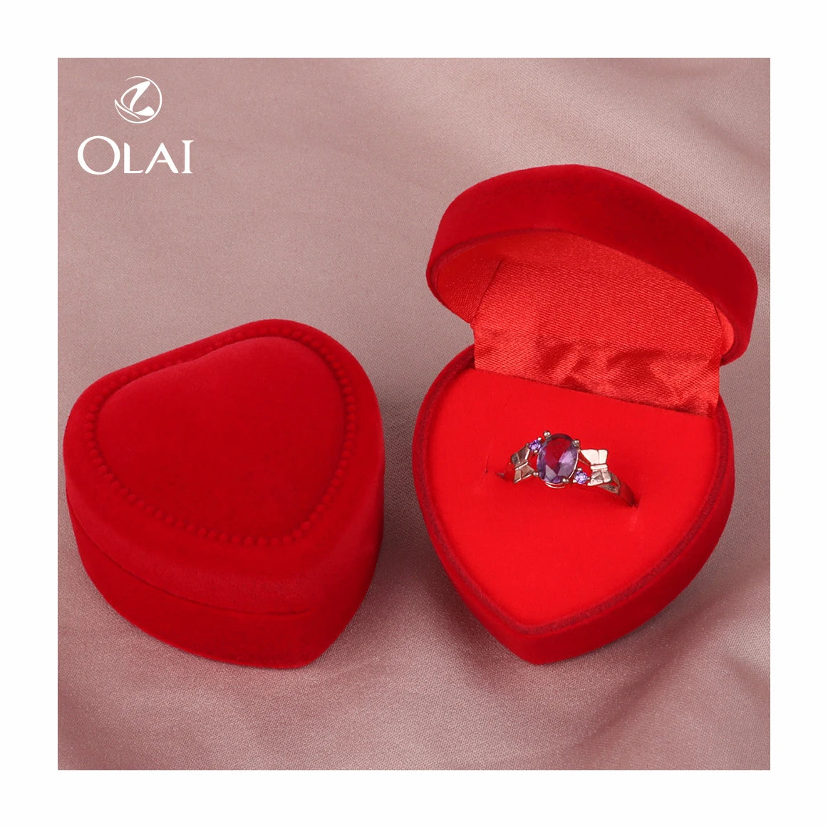 Romantic Valentine's Day Heart Shape Small Ring Box Flocking Red Velvet Jewelry Gift Package Box