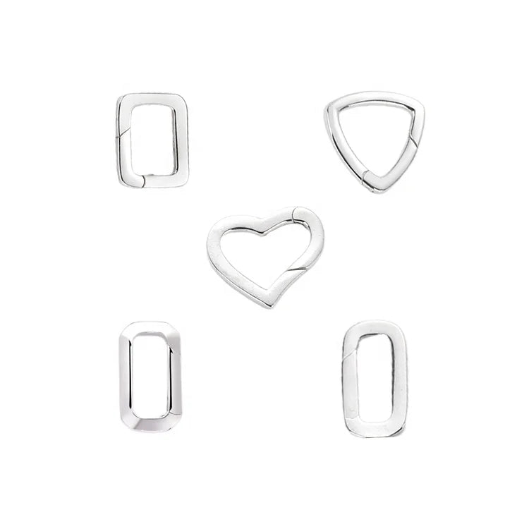 DIY Jewelry Necklace Making Findings 925 Sterling Silver Square Heart Triangle Shape Spring Ring Clasps Push Gate Charm Holde