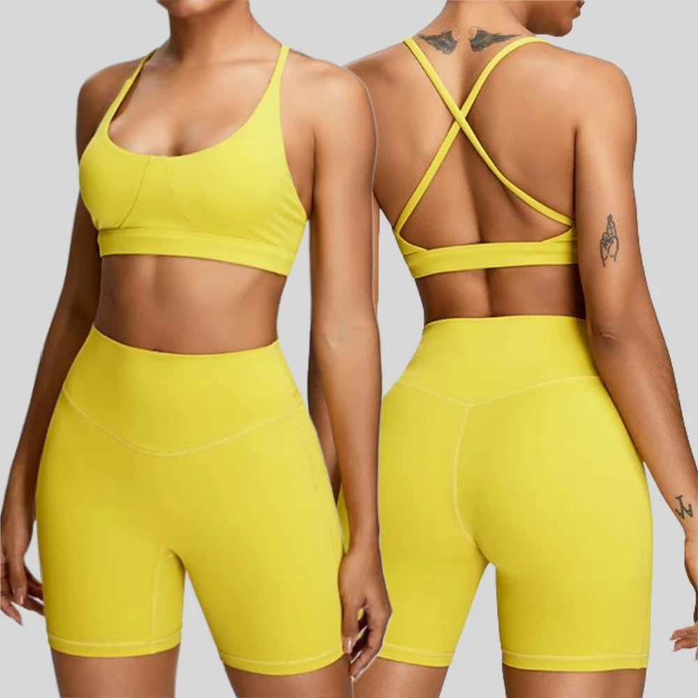 Hot Sale Summer Girl Fitness Wear Sportswear Biker Shorts and Top Workout Sets for Women Two Pieces Gym Clothes in Stock