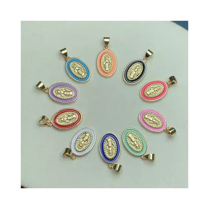 18K Gold Plated Religious Catholic Chain Necklace Copper Alloy Multi Enamel Virgin Mary Guadalupe Charm Pendant Zircon Gift