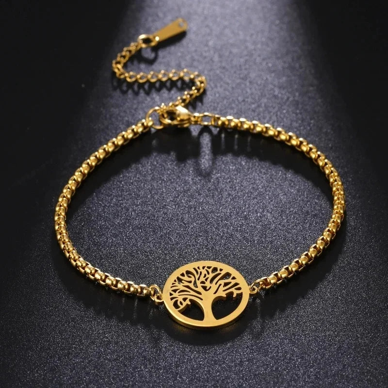 Tree Pendant Bracelet Trendy Box Chain Fashion Stainless Steel Jewelry