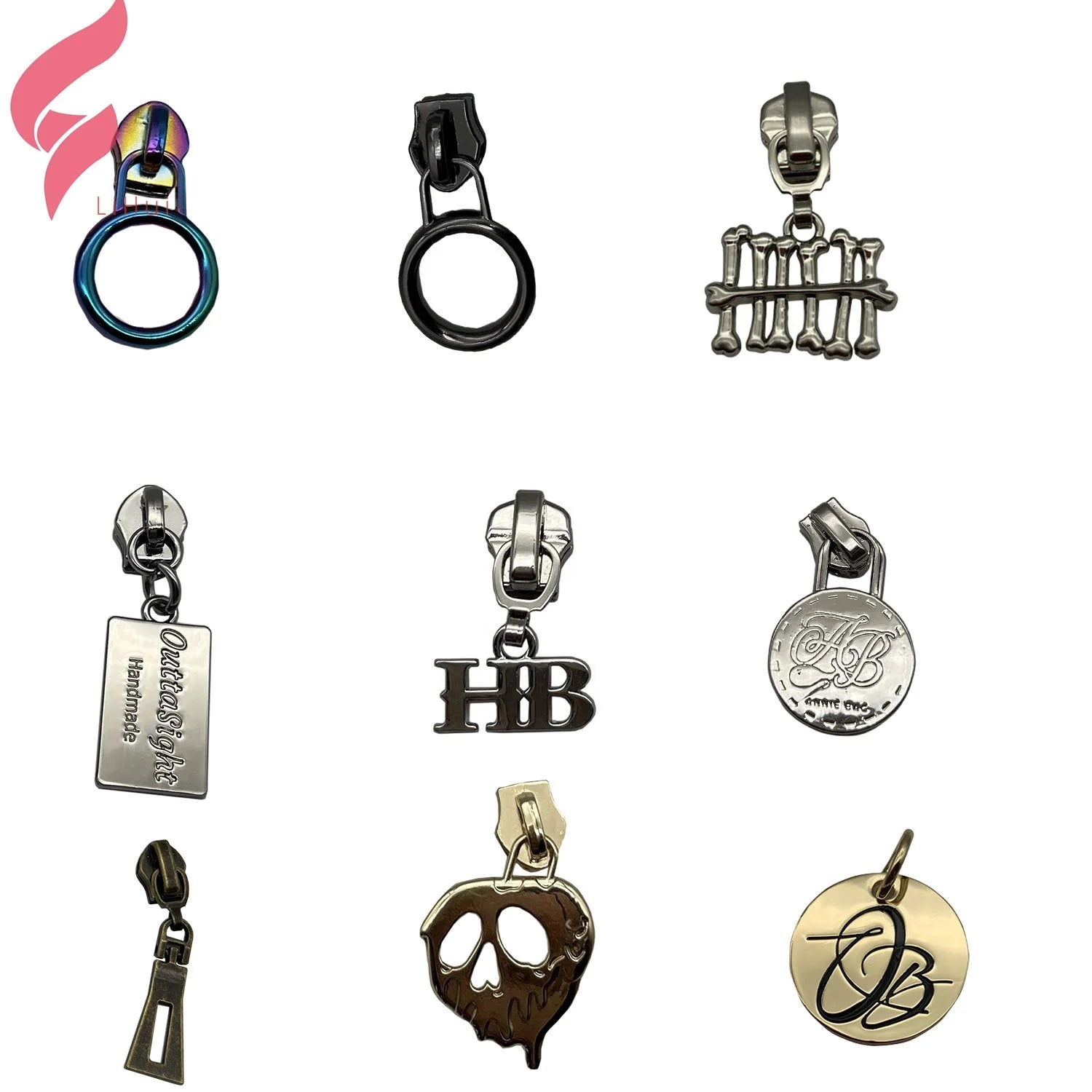 Lihui Hardware High Quality Metal Slider Zipper Bag Clothes Tag Custom Zinc Alloy Non-Lock Pulls Clothing Zipper Puller
