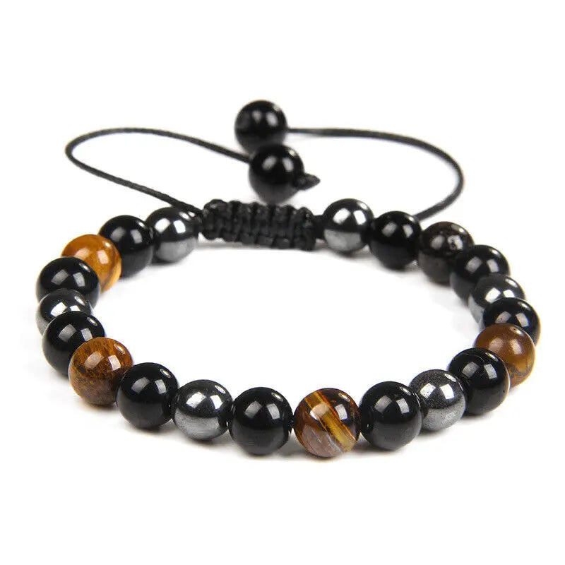 Douvei Triple Protection Unisex Crystal Rhinestone Beaded Bracelet Silver Plated Classic Style Buddhism Inspired Handmade Tig