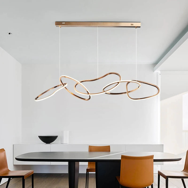 Designer Gold Ring and Rounded Triangle Combination Interior Decorative Pendant Lights for the Villa Attic