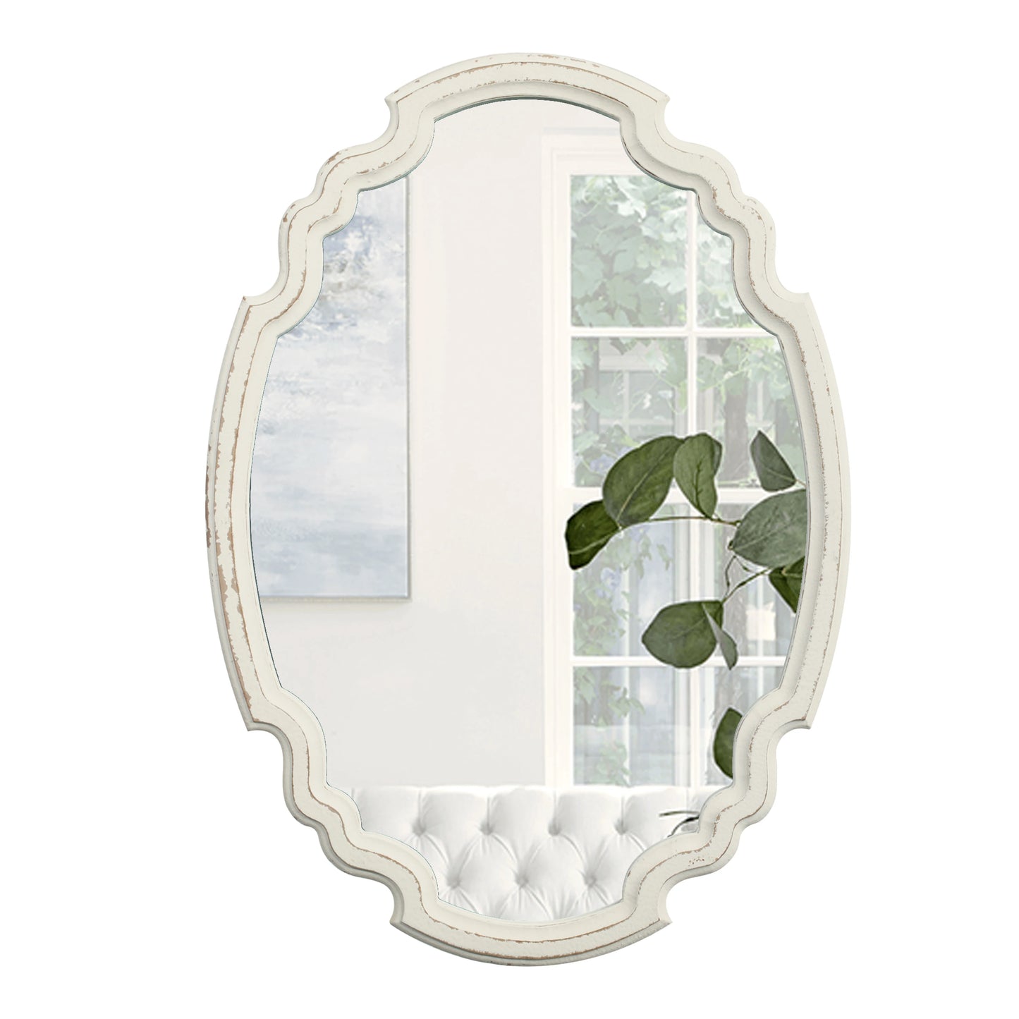 Hot Sell Rustic Home Decor Wood Living Room Luxury Irregular Framed Washed White Espejos Decorative Mirror Wall Art Wall Mirr