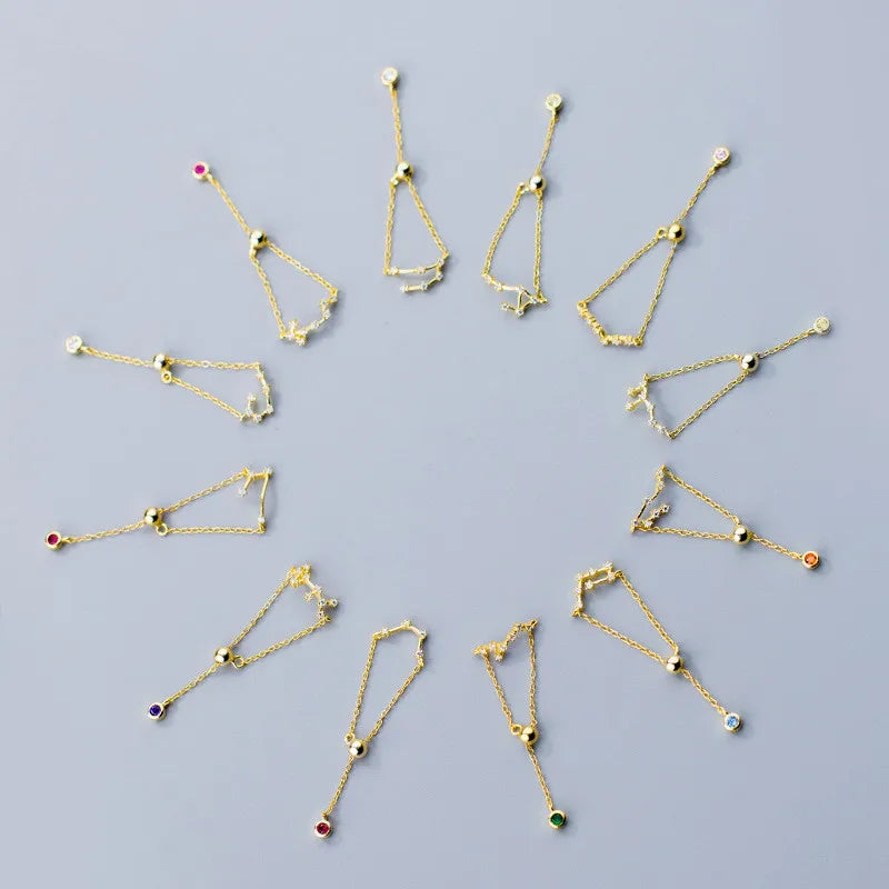 INS 12 constellation Fashion Jewelry 925 Sterling Silver Adjustable Rings Gold Plated constellation Chain Rings Jewelry Women