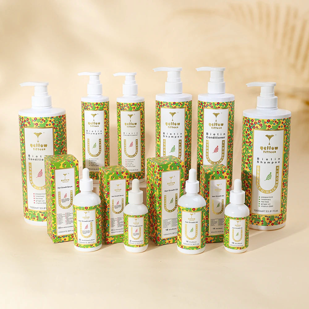 Customized Biotin Hair Growth Shampoo Conditioner Hair Growth Thickness Serum Hair Care Oil Set