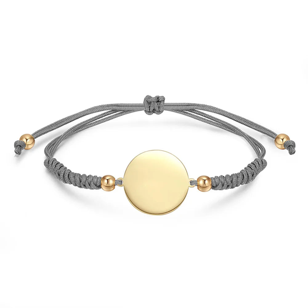 Factory Stainless Steel Silver Rose Gold 18k Gold Round Disc Charm Knots Macrame Rope Cord Bracelets Personalized logo Bracel