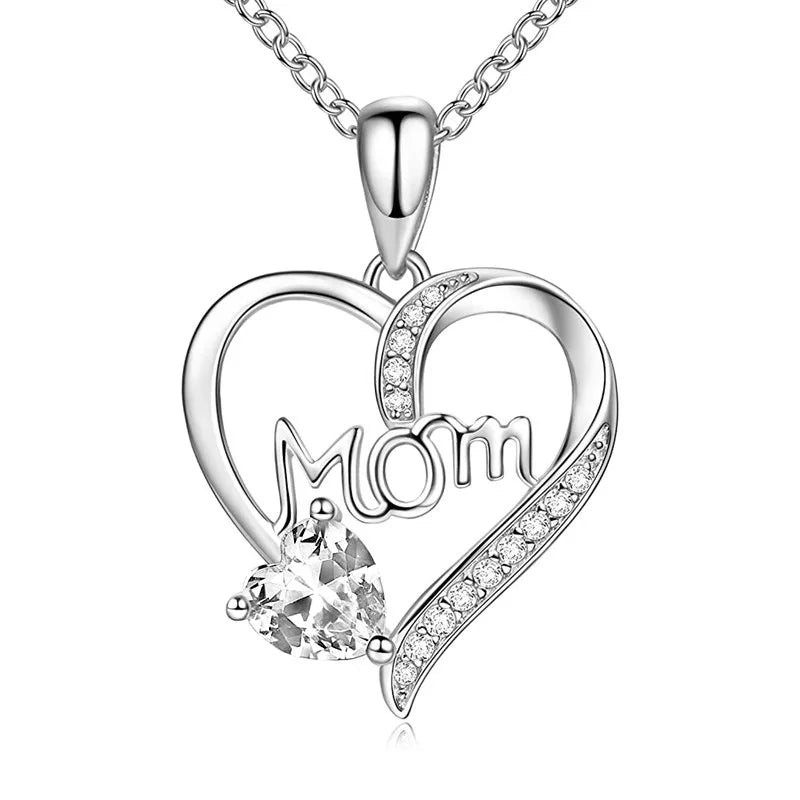 CAOSHl Mother's Day Trend Love Design Jewelry Many Color CZ Necklaces for Silver Plated Fashion Jewelry Pendant Necklaces Wom