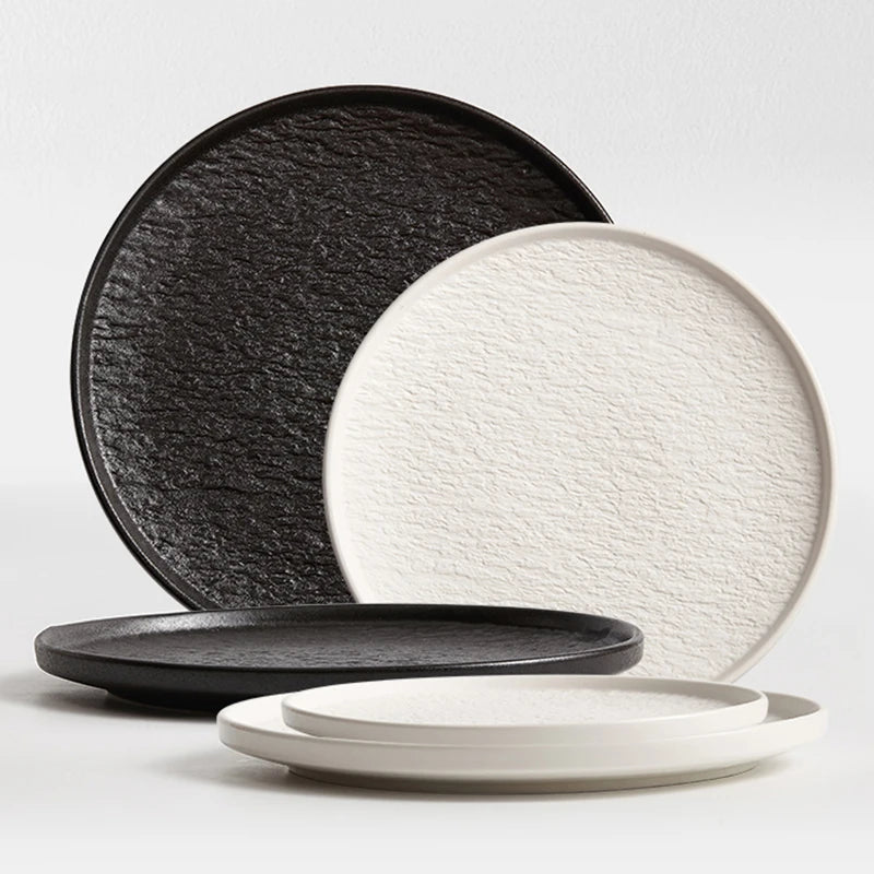 Ceramic Charger Plate for Hotel Restaurant Stone Texture Design with White Black Color 8.5/10.5/12 Inch Dinner Plate for Stea