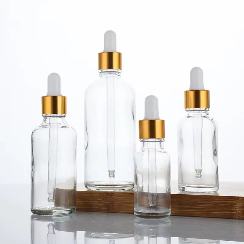 Empty 5-100ml Gold Cap Transparent Glass Dropper Bottle for Perfume Essence Essential Oil Liquid Cosmetic Serum Bottles