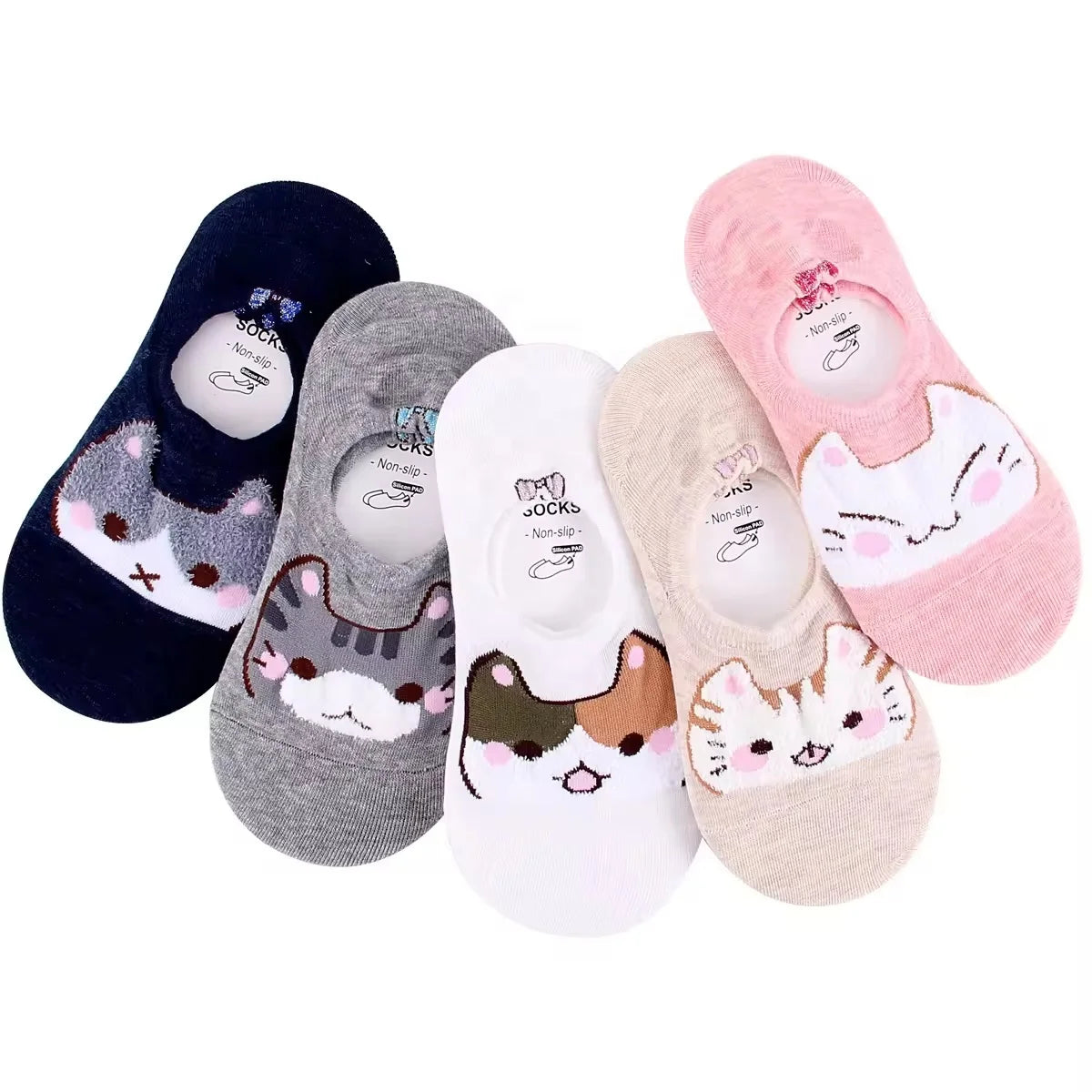 Wholesale Summer Cute Cat Cartoon Jacquard Socks Women Cotton Invisible No Show Socks
