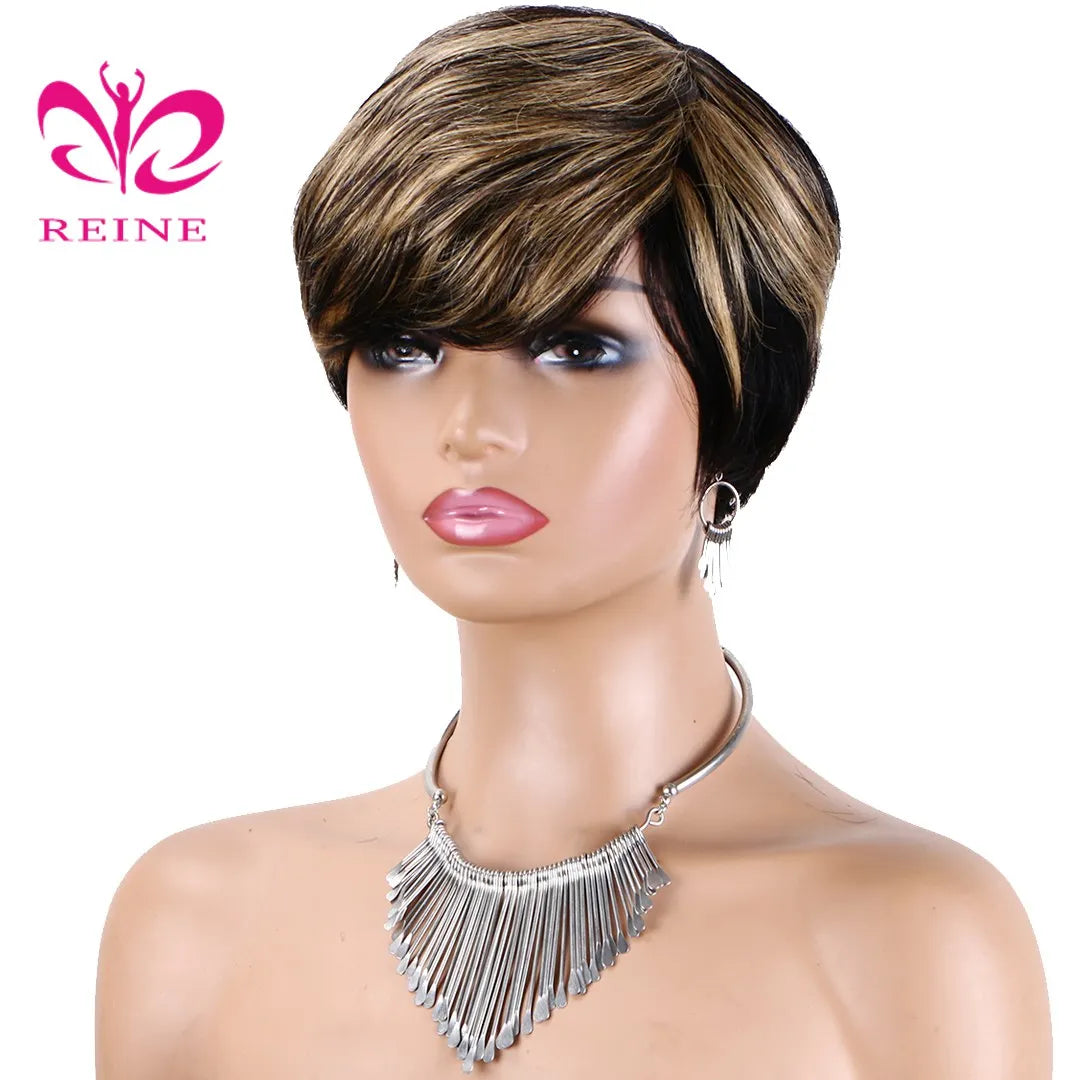 Short for Cut Brazilian Remy Human Hair Wigs Ready Wear Glueless Straight P1B/27 Color Full Machine Made Bob Bangs 150%-180%