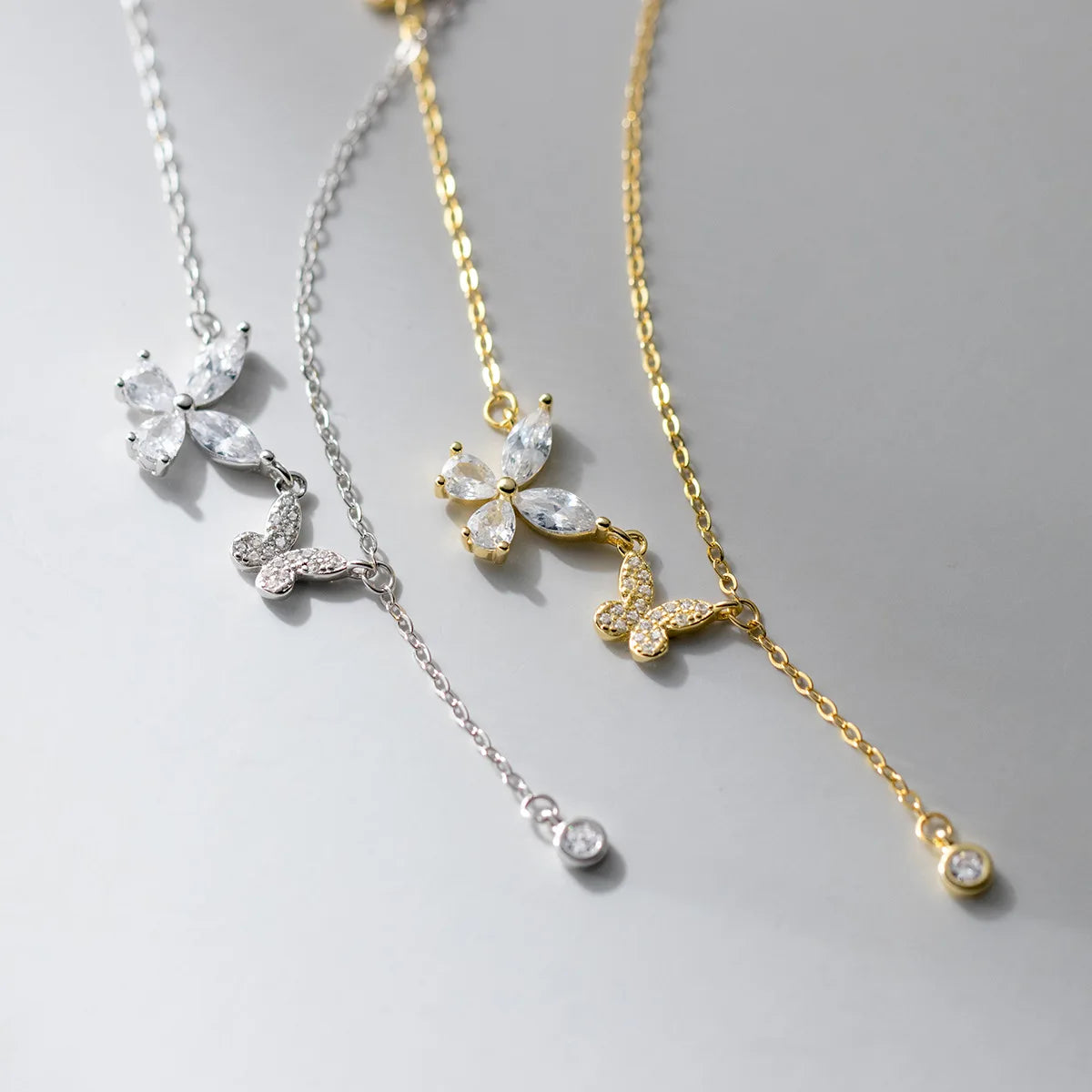 Cubic Zirconia Butterfly Pendant Statement Gold Plated Chain 925 Sterling Silver Necklaces Fashion Jewelry for Women
