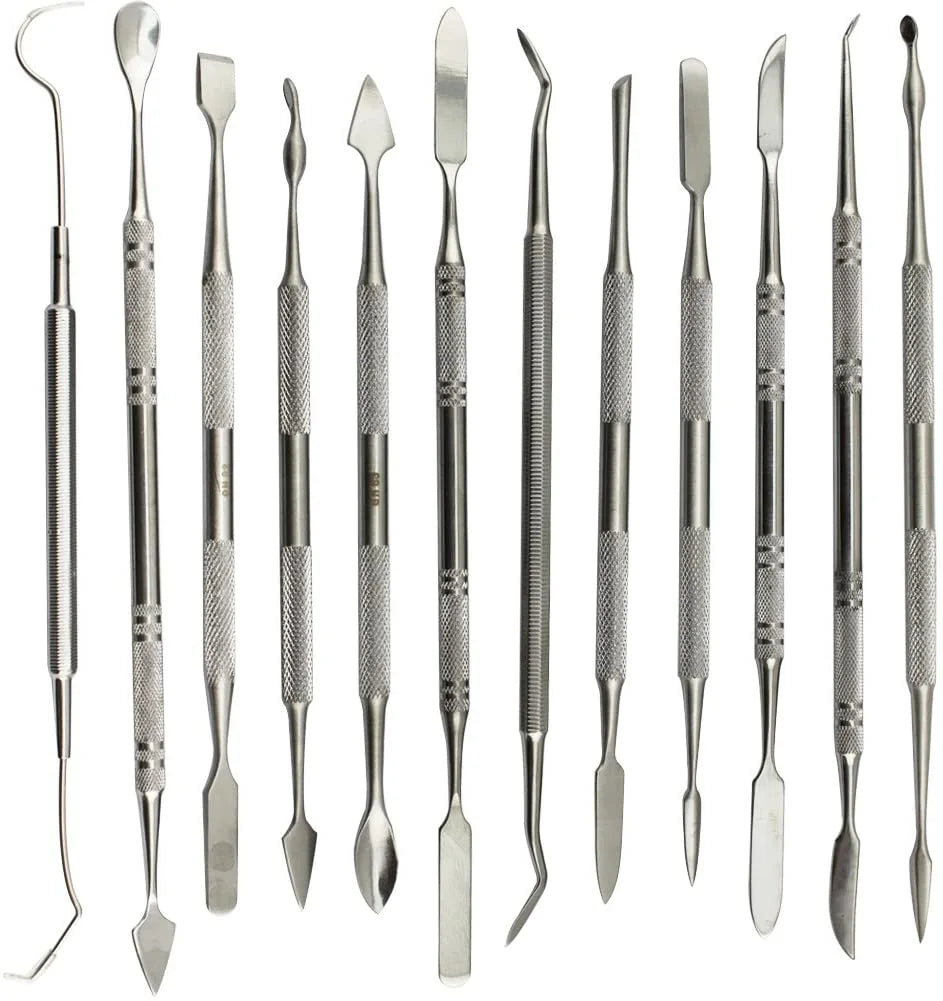 12-Piece Set Double-Ended Dental Modeling Wax Carver Knife Polymer Pottery Clay Carving Tool Dental Jewelry Tools Equipment
