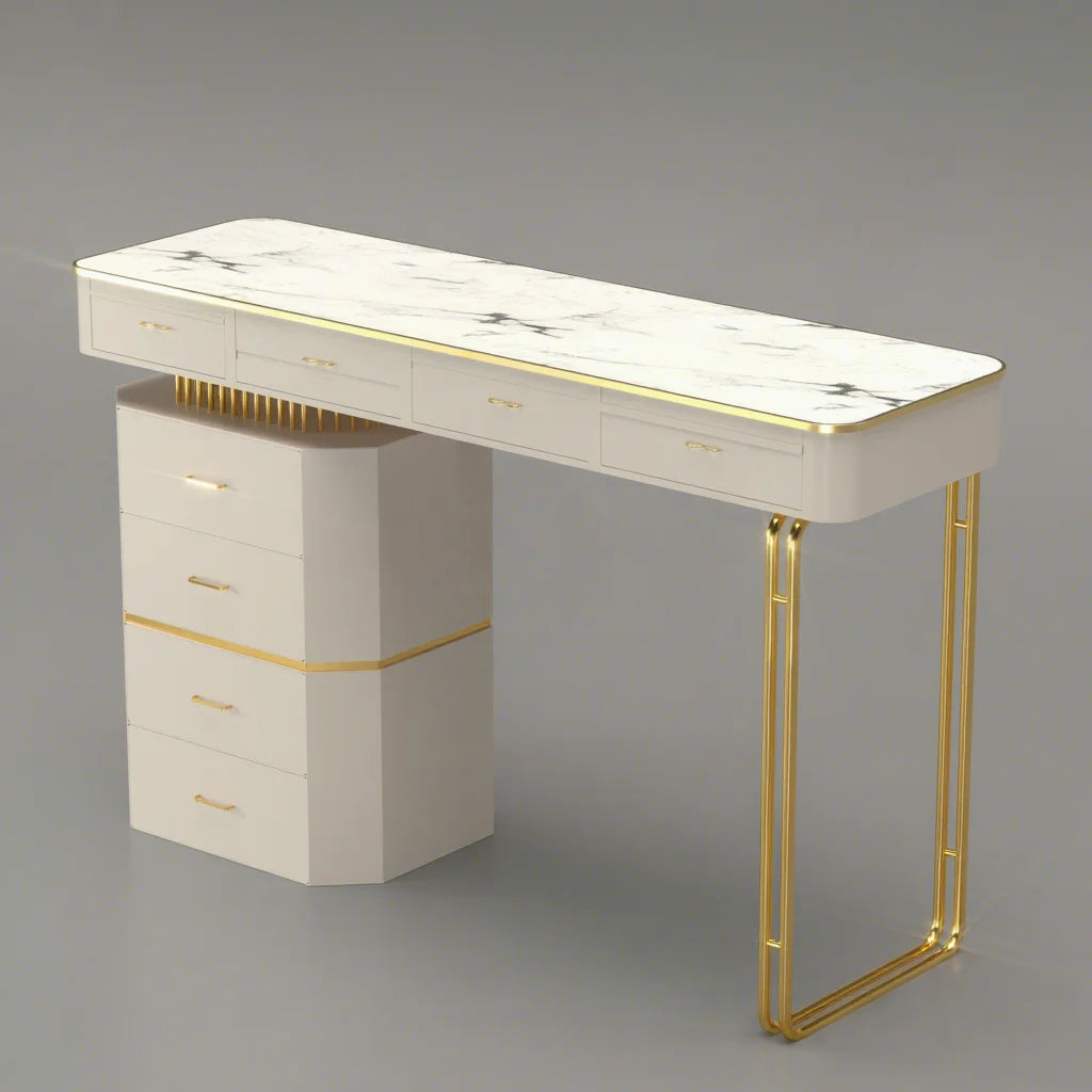 Modern Manicure Table and Nail Desk with Chair MDF & Tempered Glass Dust Collector for Beauty Salons