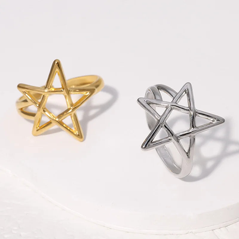 Beimai OEM Ring Gold Silver Pentagram Titanium Steel Open Simple Women's Ring