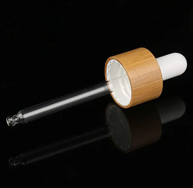 18/410 Bamboo Closure Oil Dropper Lid  Cap  with clear Glass Pipette Round Tip