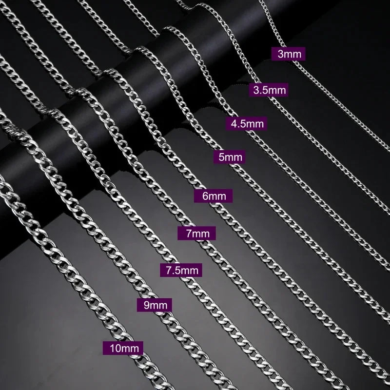 Long Curb Cuban Chain Necklace for Men Women Classic Punk Hiphop Stainless Steel Gold Color Metal Wide Chains Jewelry Wholesa