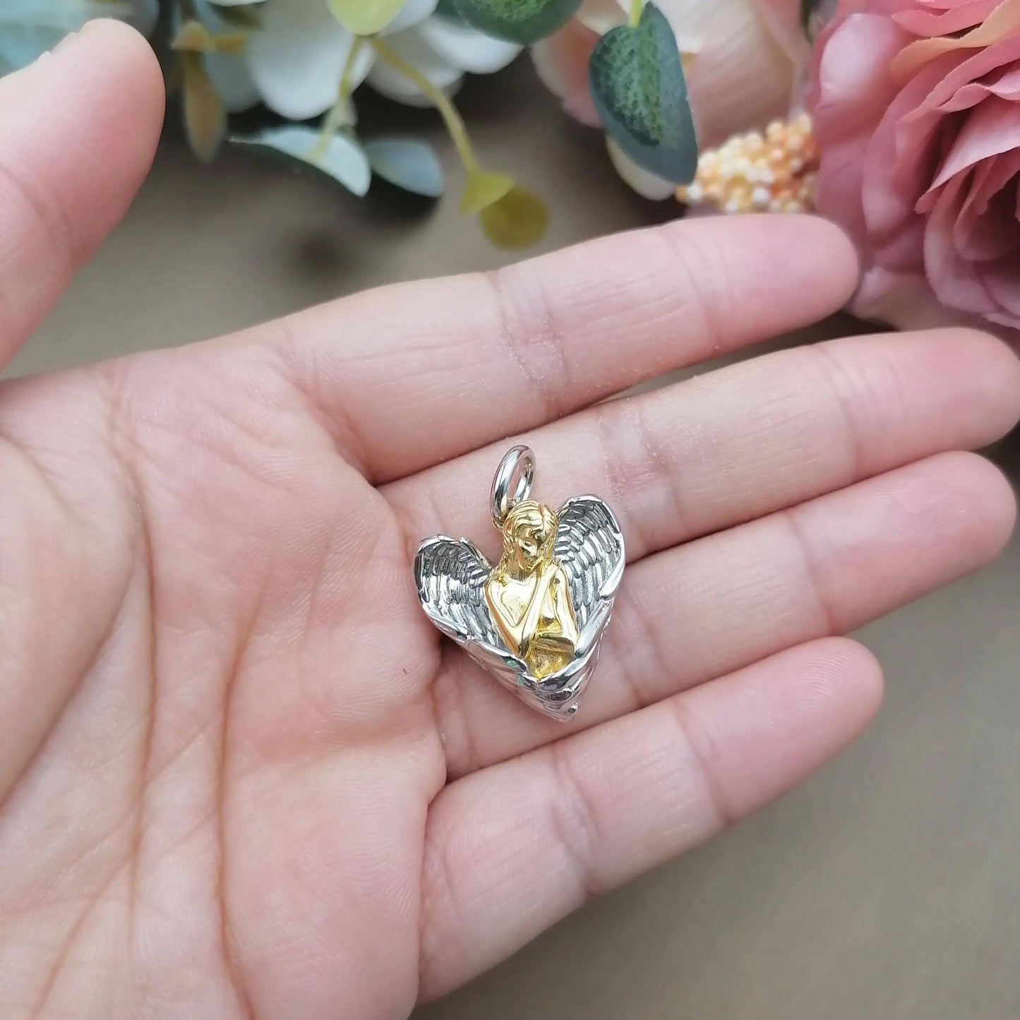 Big Discount Wholesale S925 Silver Heart Wing Prayer Shape Pendant Angel Pendant for Necklace Making
