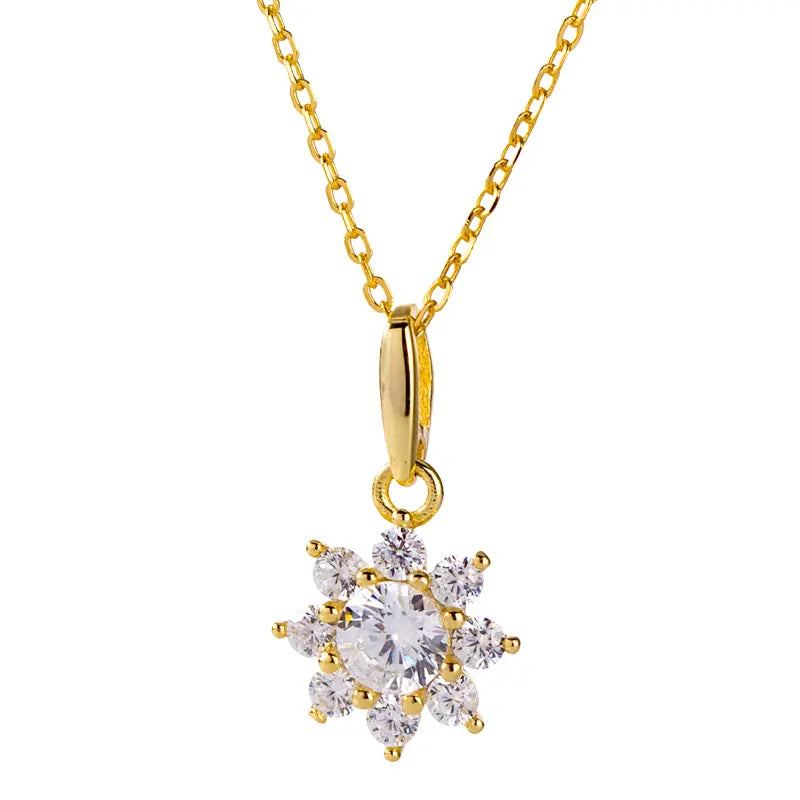 Fashion Jewelry Plated Necklaces Gold 925 Sterling Silver Sparkling Flower for Women CLASSIC Silver Pendant Zircon Claw Setti